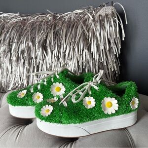 Dolls Kill Grass Green Daisy Sneakers
